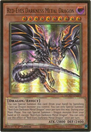 Red-Eyes Darkness Metal Dragon (alternate art) - MGED-EN009 - Gold Rare 1st Edition LP Condition